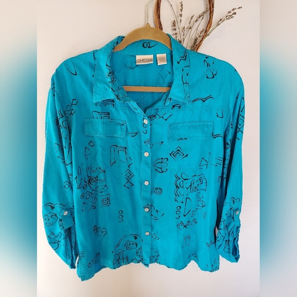 Chicos Blue Silk Printed Top - Picture 6 of 6